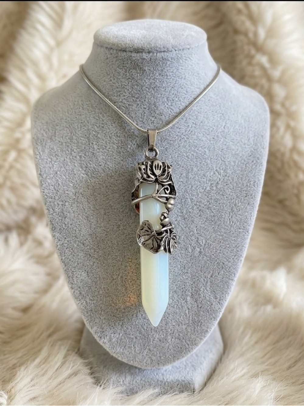 Wire wrapped opalite lotus sword pendant, chakra, amulet, meditation